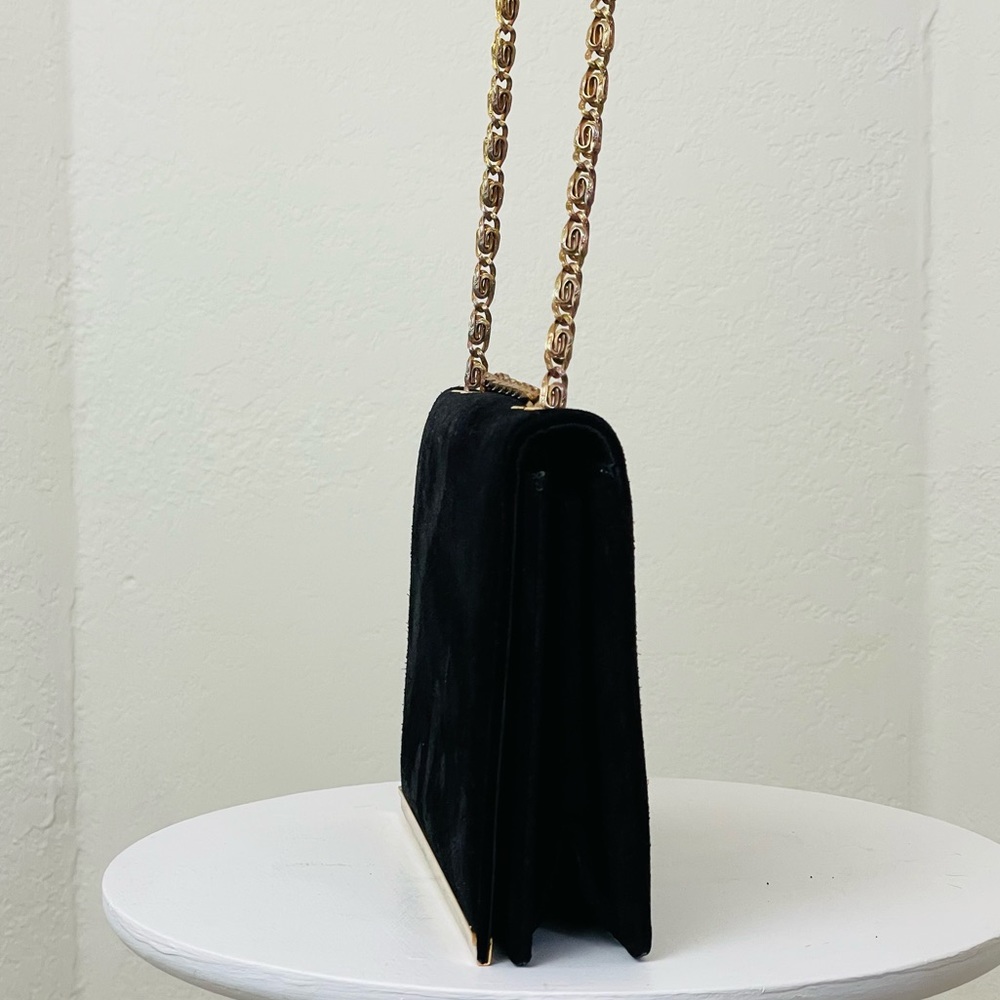 Vintage Black Suede Susan Gail Chain Clutch
